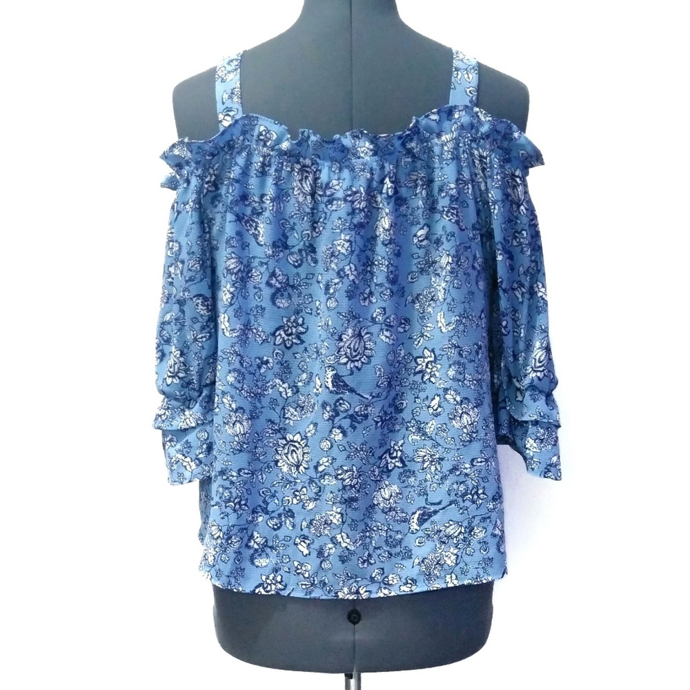 Anthro | Floral Cold Shoulder Top EUC - Picture 3 of 5